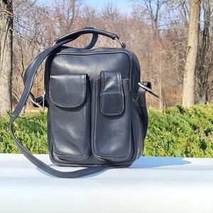 Black Leather Men's Bag With Wallet Card Slot Crossbody